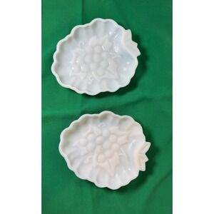 Vintage Milk Glass Grape Leaf Dish Set Dessert Candy Trays Set of 2